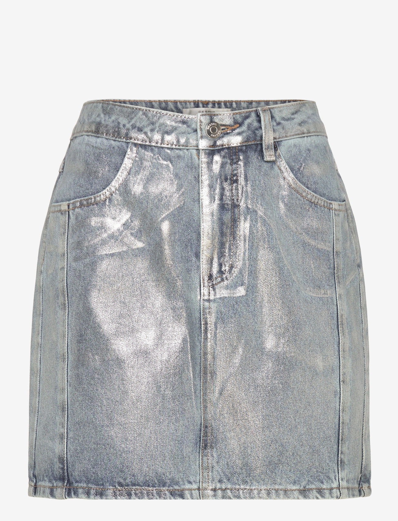 Gestuz - CoatyGZ short skirt - jeanskjolar - coated silver blue wash - 0