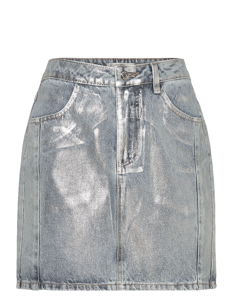 Gestuz - CoatyGZ short skirt - jeanskjolar - coated silver blue wash - 0