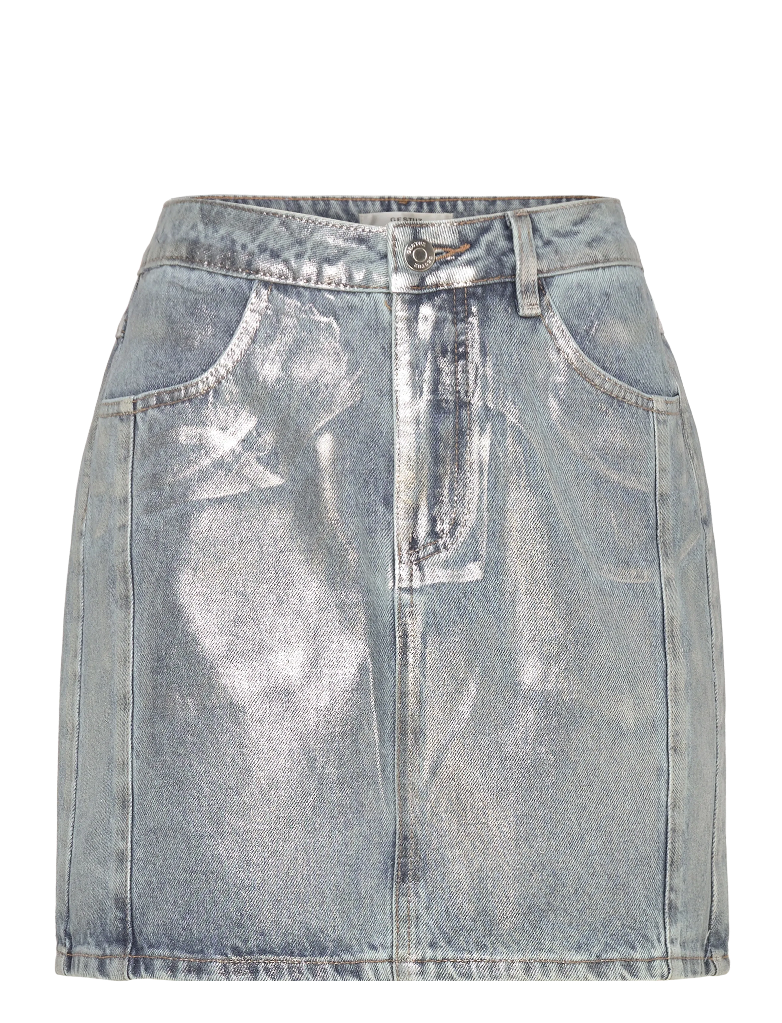 Gestuz CoatyGZ short skirt - Riided - COATED SILVER BLUE WASH / silver