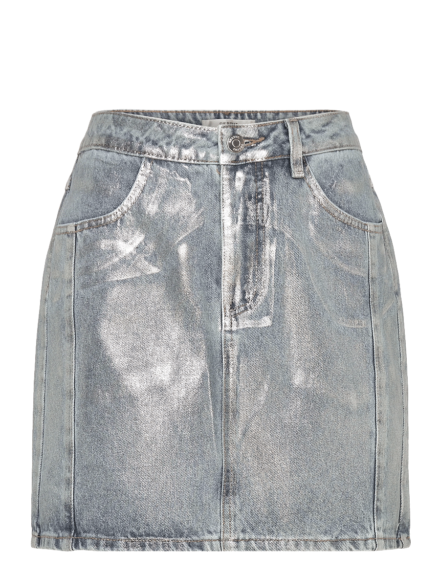Gestuz - CoatyGZ short skirt - teksaseelikud - coated silver blue wash - 0