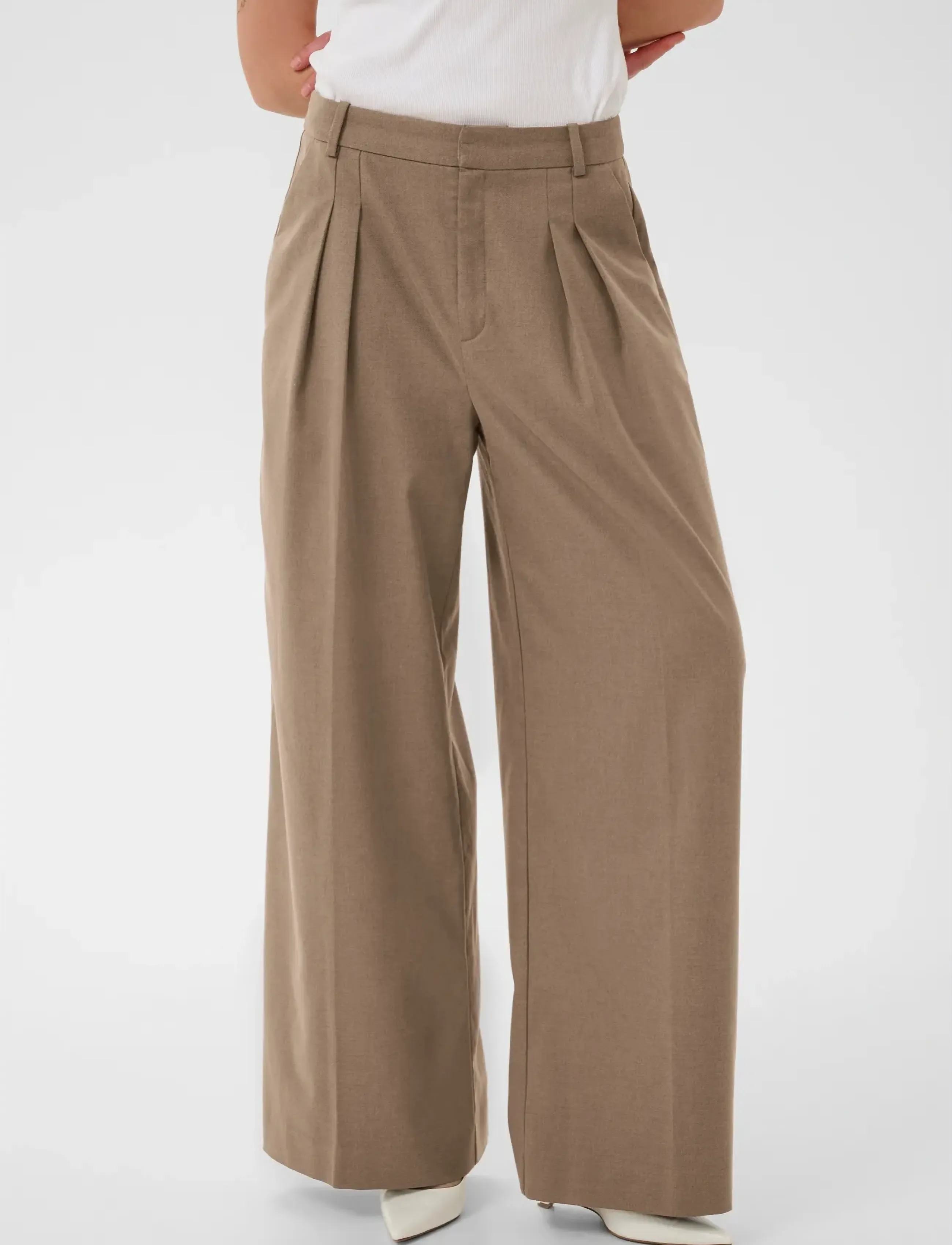 Gestuz CaciaGZ HW pants - Gestuz - DARK TIMBERWOLF MELANGE / beige