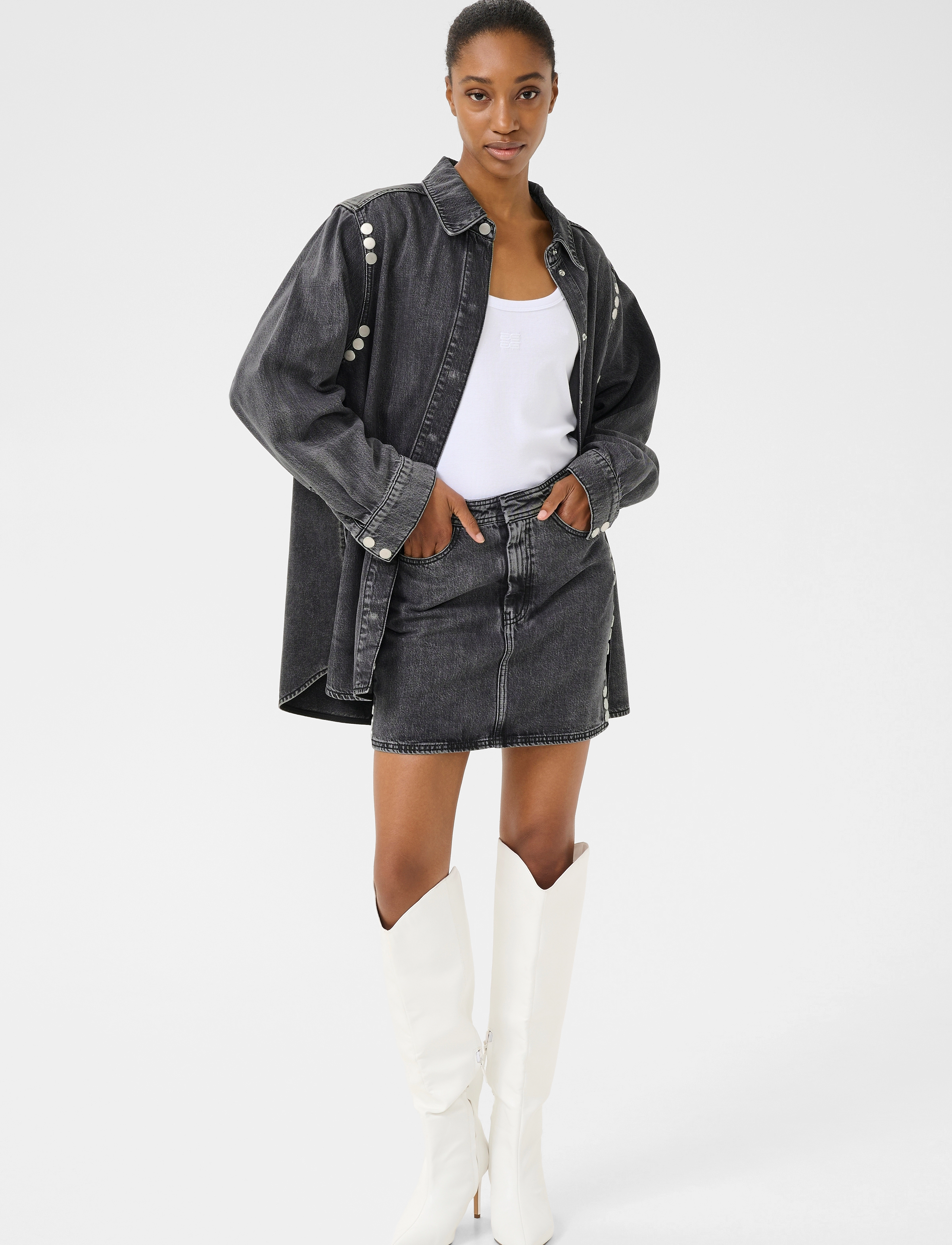 Gestuz - ZuvaGZ short skirt - džinsiniai sijonai - dark grey washed - 3