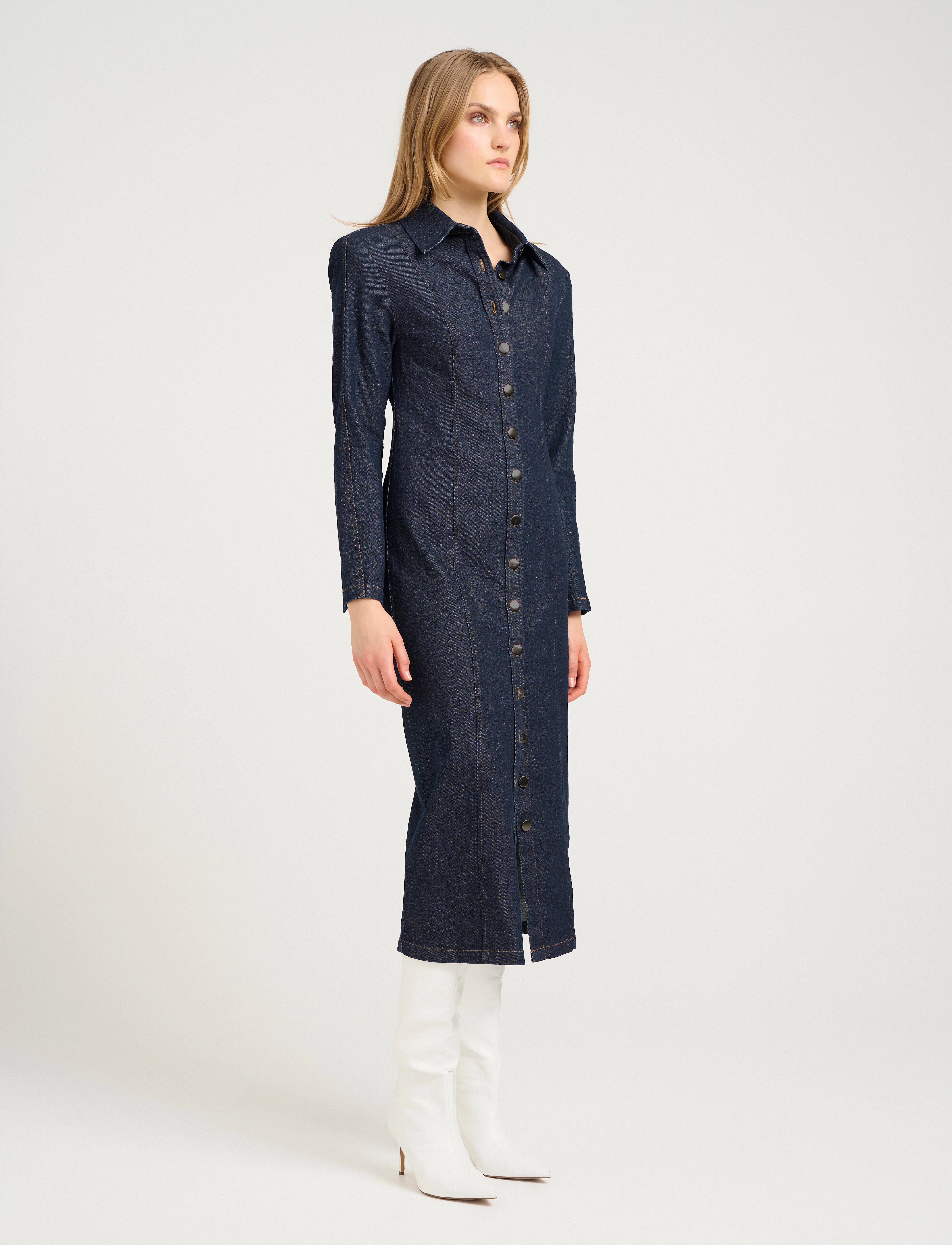 Gestuz Tilmagz Ls Long Dress, Kvinder, Lang Denim Skjortekjole, Navy, Str: 34