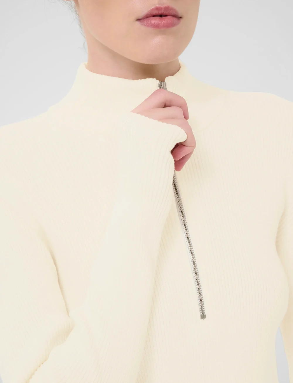 Gestuz - YasmiaGZ zipper pullover NOOS - striktrøjer - egret - 5