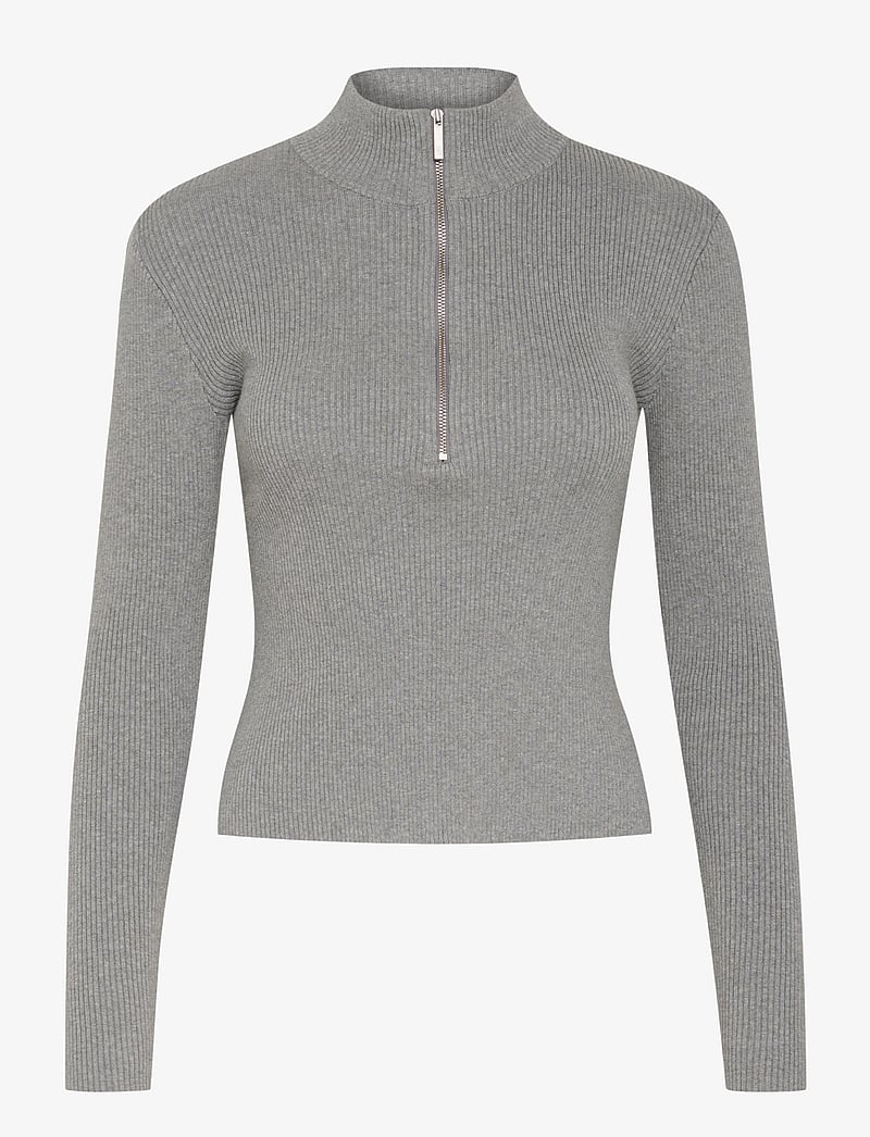 Gestuz - YasmiaGZ zipper pullover NOOS - neulepuserot - grey melange - 1