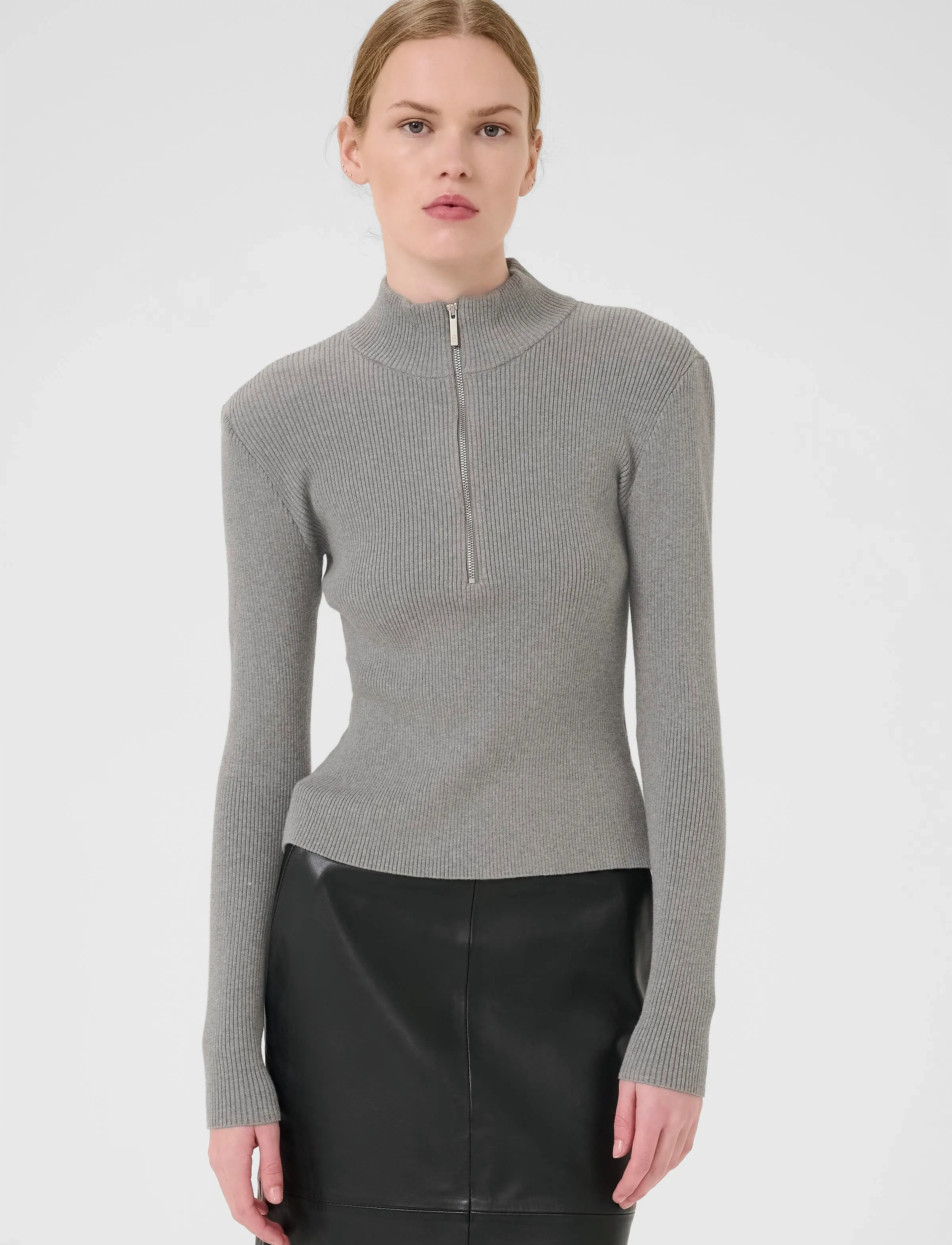 Gestuz Yasmiagz Zipper Pullover Noos, Kvinder, Ribbet Halv Lynlås Pullover, Grå, Str: XL