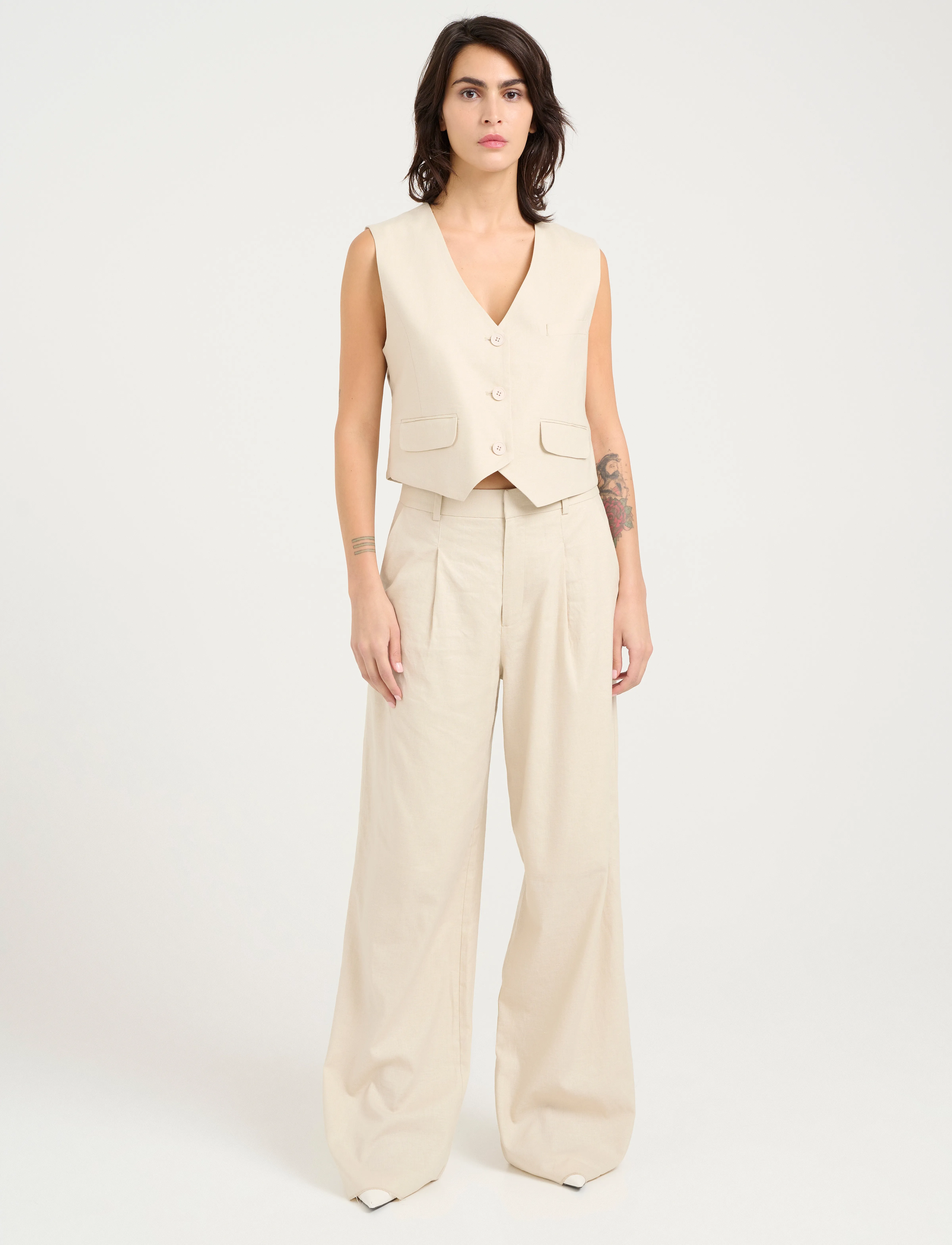 Gestuz Elarahgz Linen Waistcoat, 40, Blazer, Creme - Single Breasted Frauen