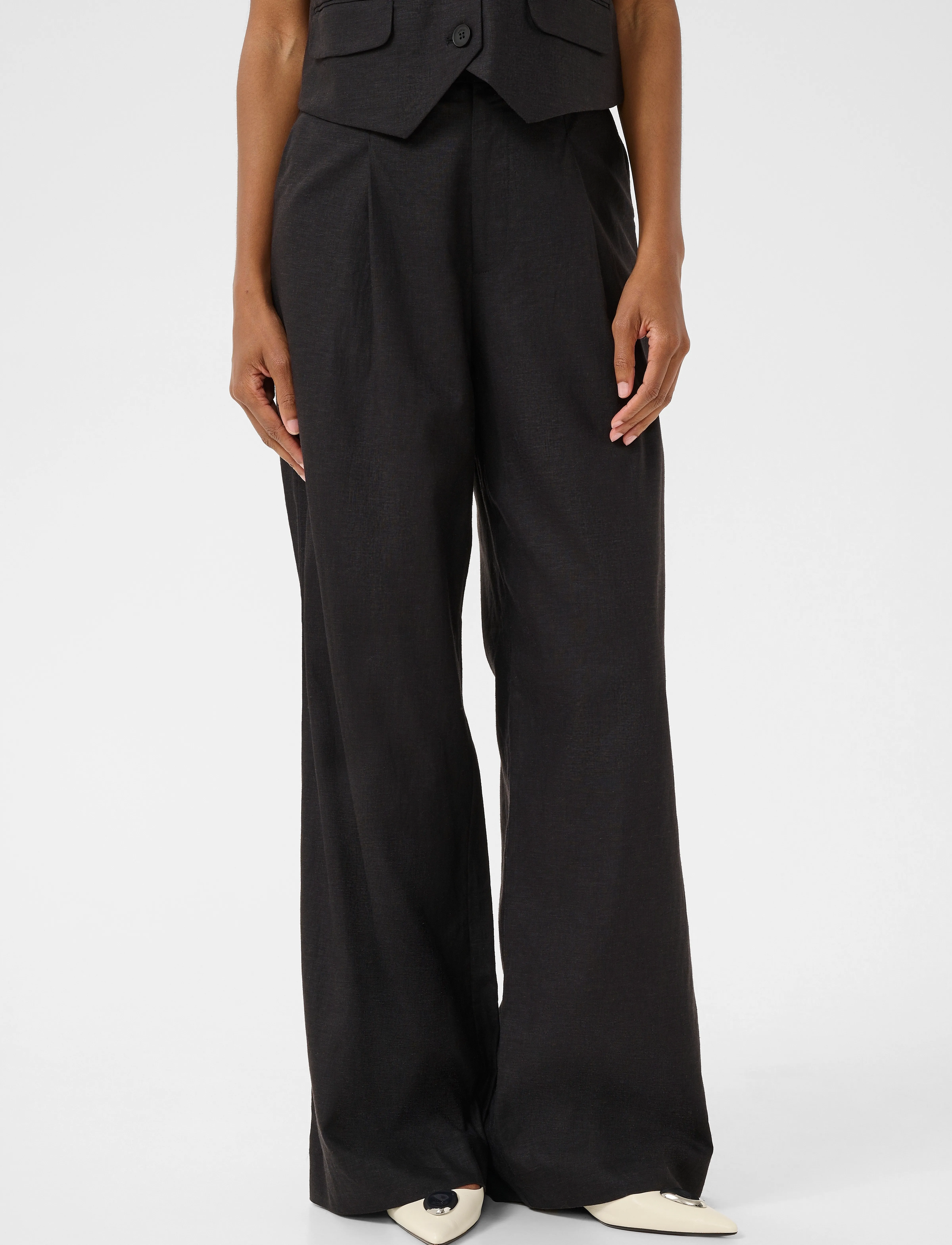 Gestuz Elarahgz Linen Hw Pants, 36, Black, Bukser > Brede Ben, Dame