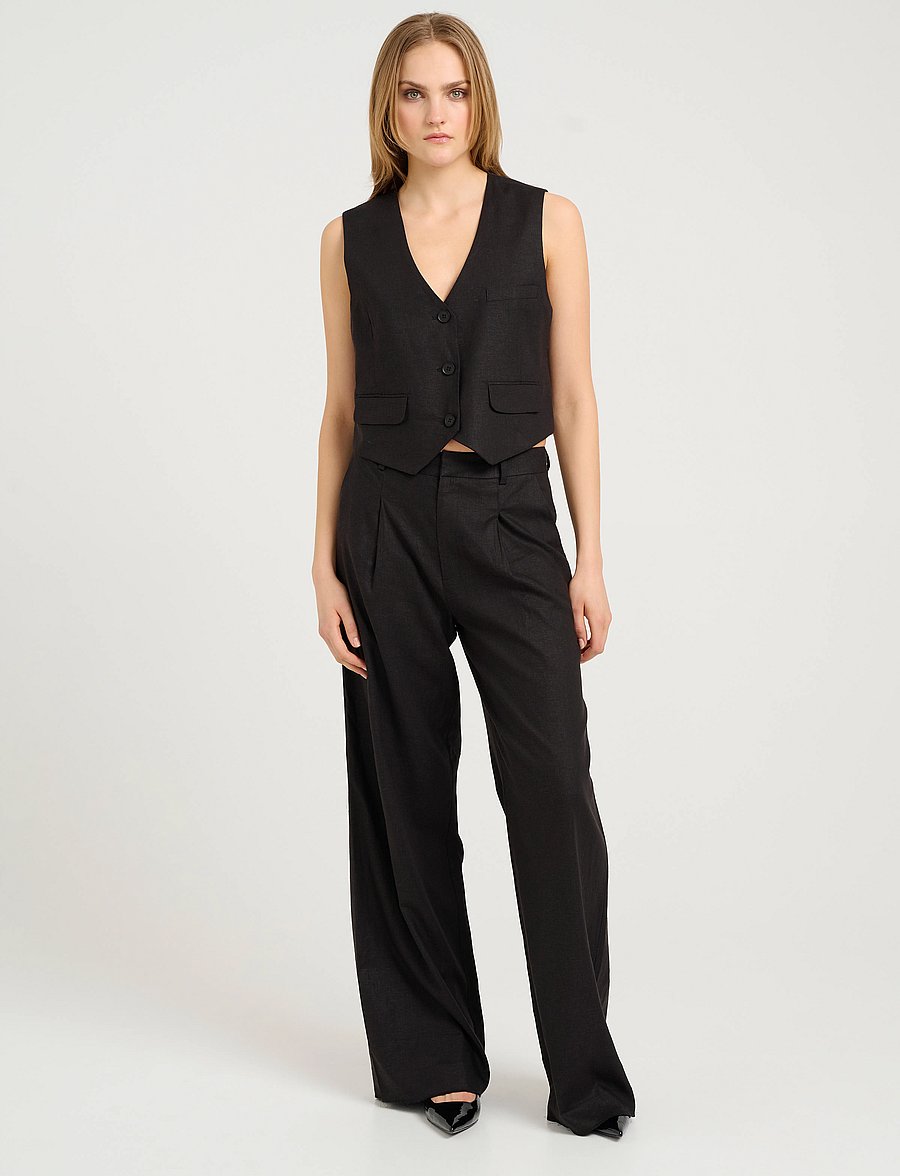 Gestuz - ElarahGZ linen HW pants NOOS - hørbukser - black - 3