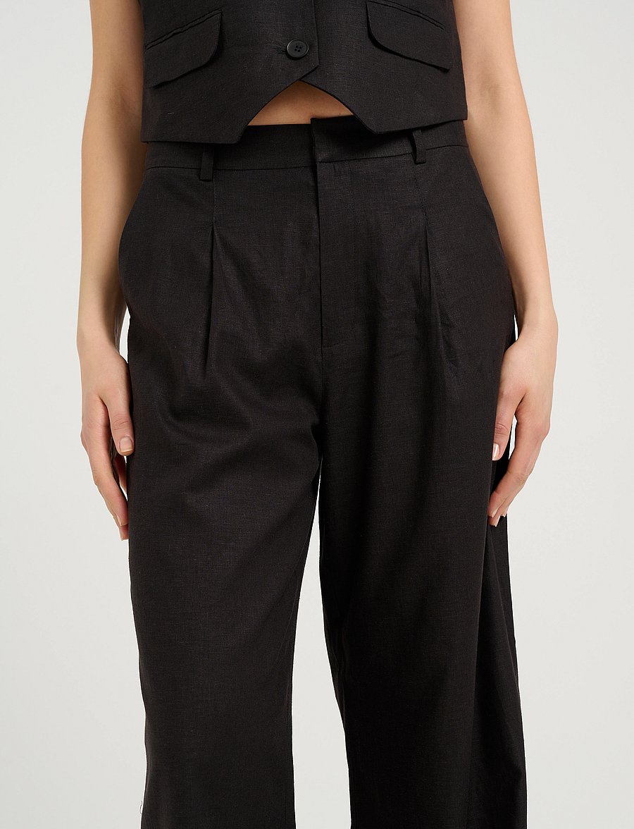 Gestuz - ElarahGZ linen HW pants NOOS - hørbukser - black - 5