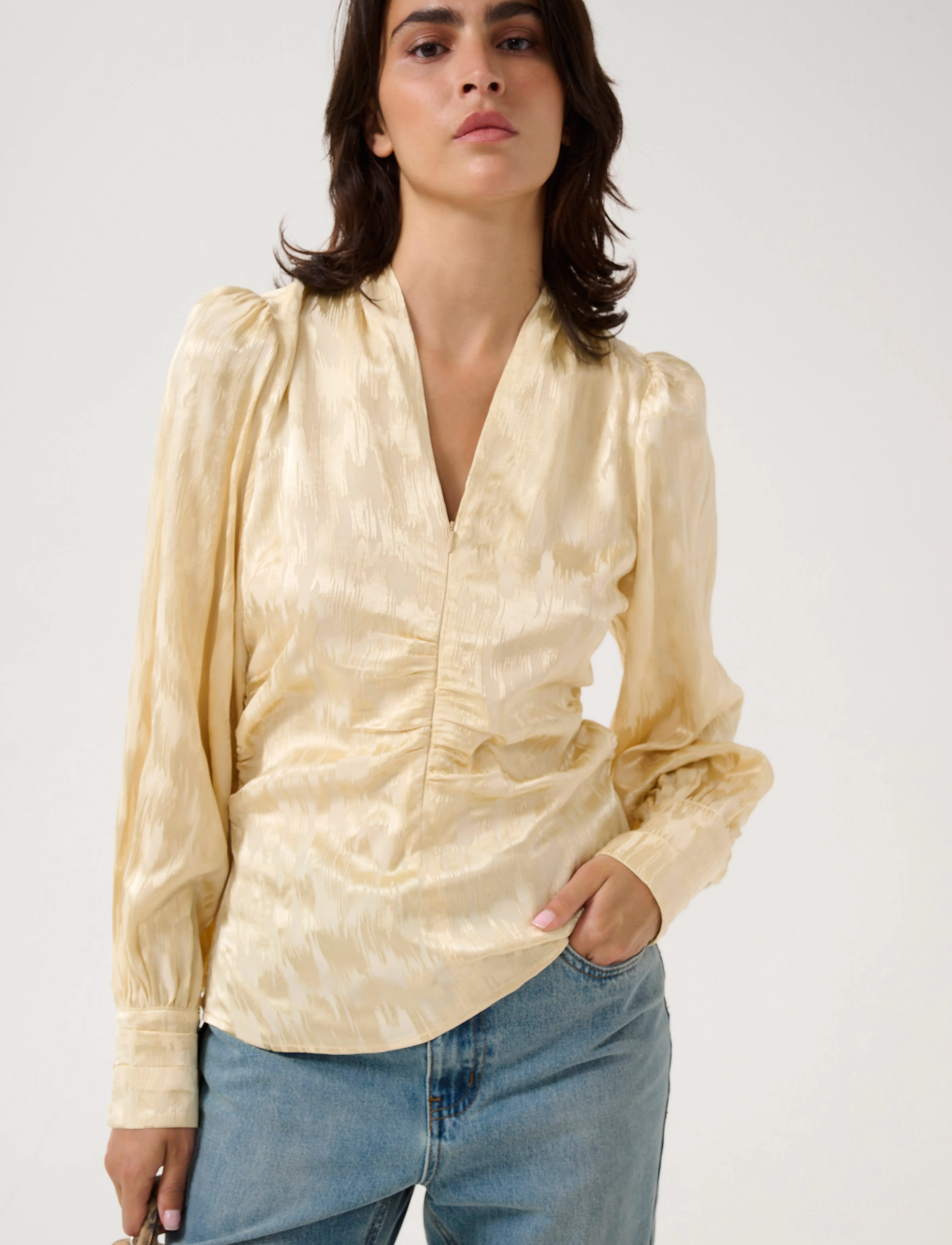 Gestuz Gzdalila Ls Blouse, Kvinder, Rynket Pufærmet Bluse, Gul, Str: 34