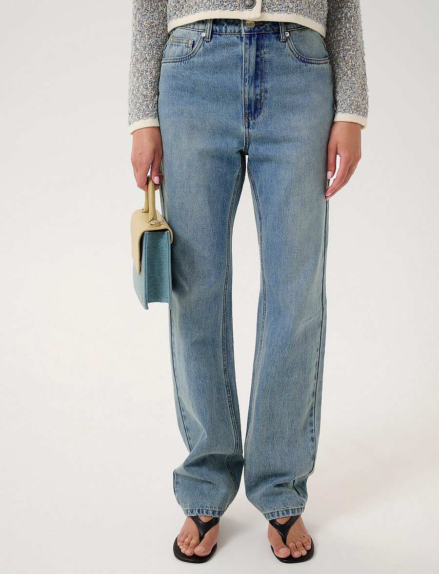 Gestuz - GZlayza HW straight jeans - gerade jeans - mid blue vintage wash - 0