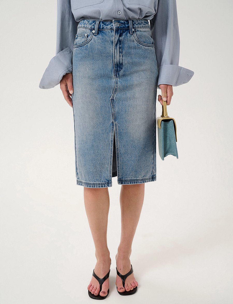 Gestuz - GZlayza pencil skirt - denimnederdele - mid blue vintage wash - 0