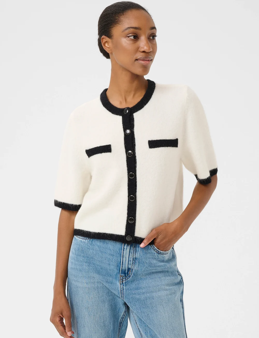 Gestuz - GZalpha contrast cardigan - cardigans - ivory/black comb - 0