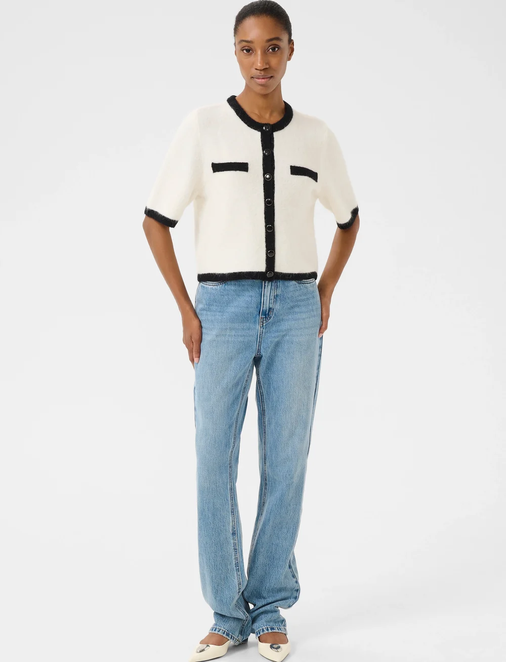 Gestuz - GZalpha contrast cardigan - cardigans - ivory/black comb - 3