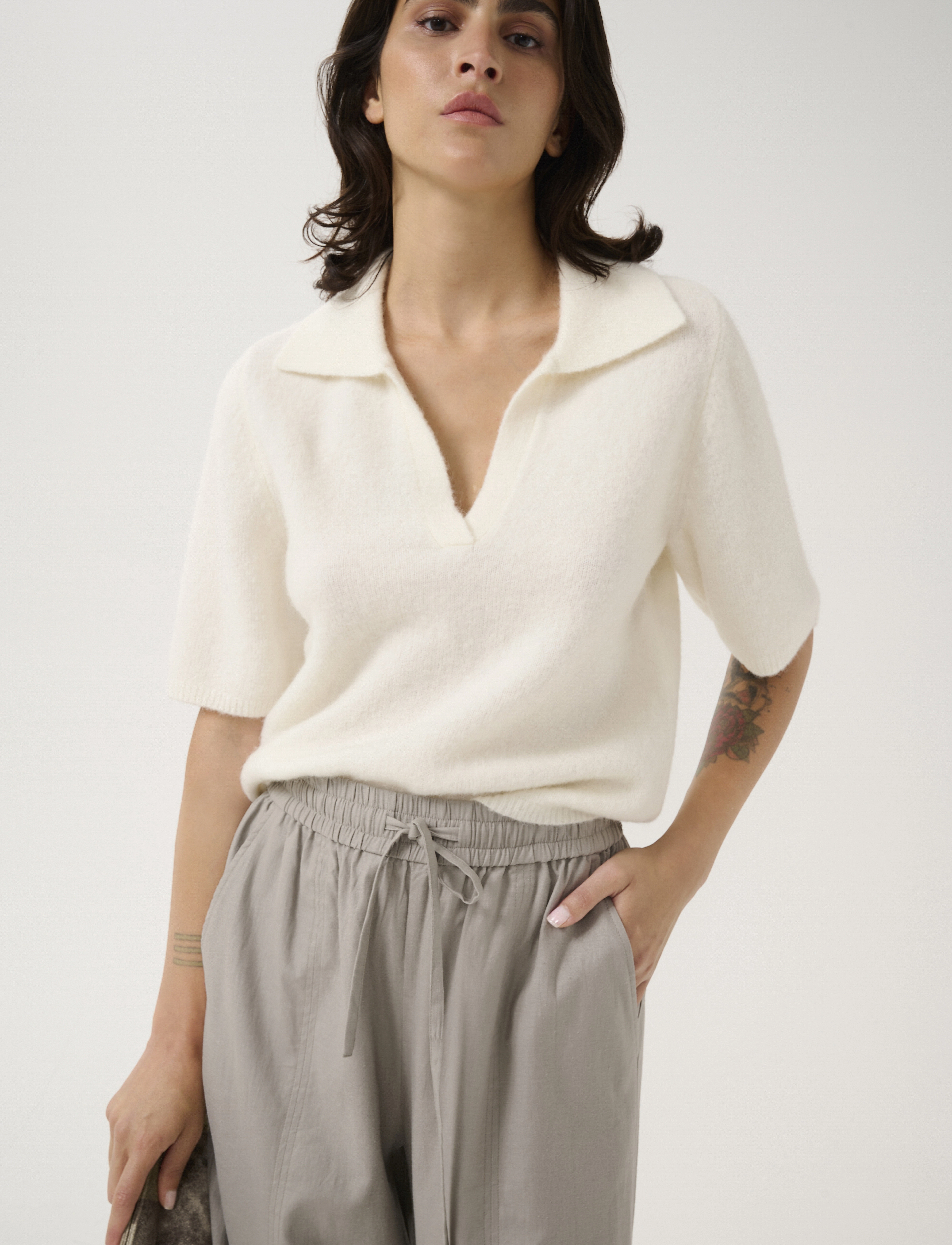 Gestuz GZalpha ss polo pullover - T-särgid - IVORY / cream