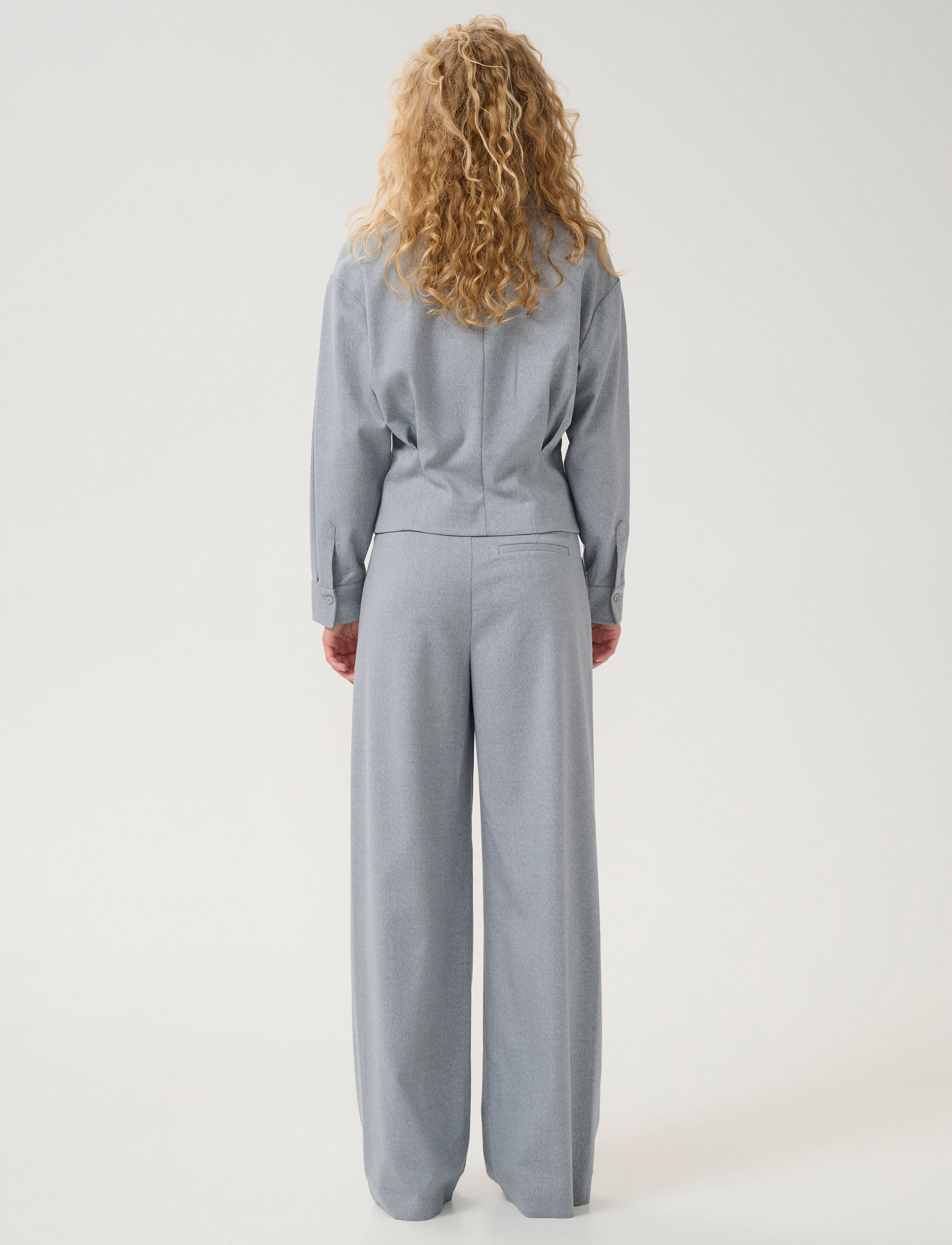 Gestuz - GZpaulia melange MW wide pants - greyblue melange - 3