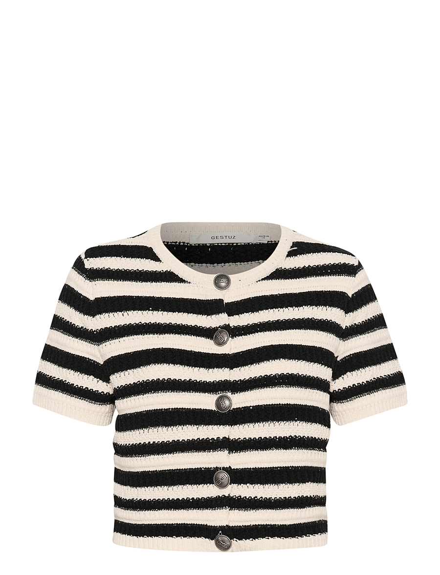 Gestuz - GZsailie cardigan - strickjacken - black/white striped - 1