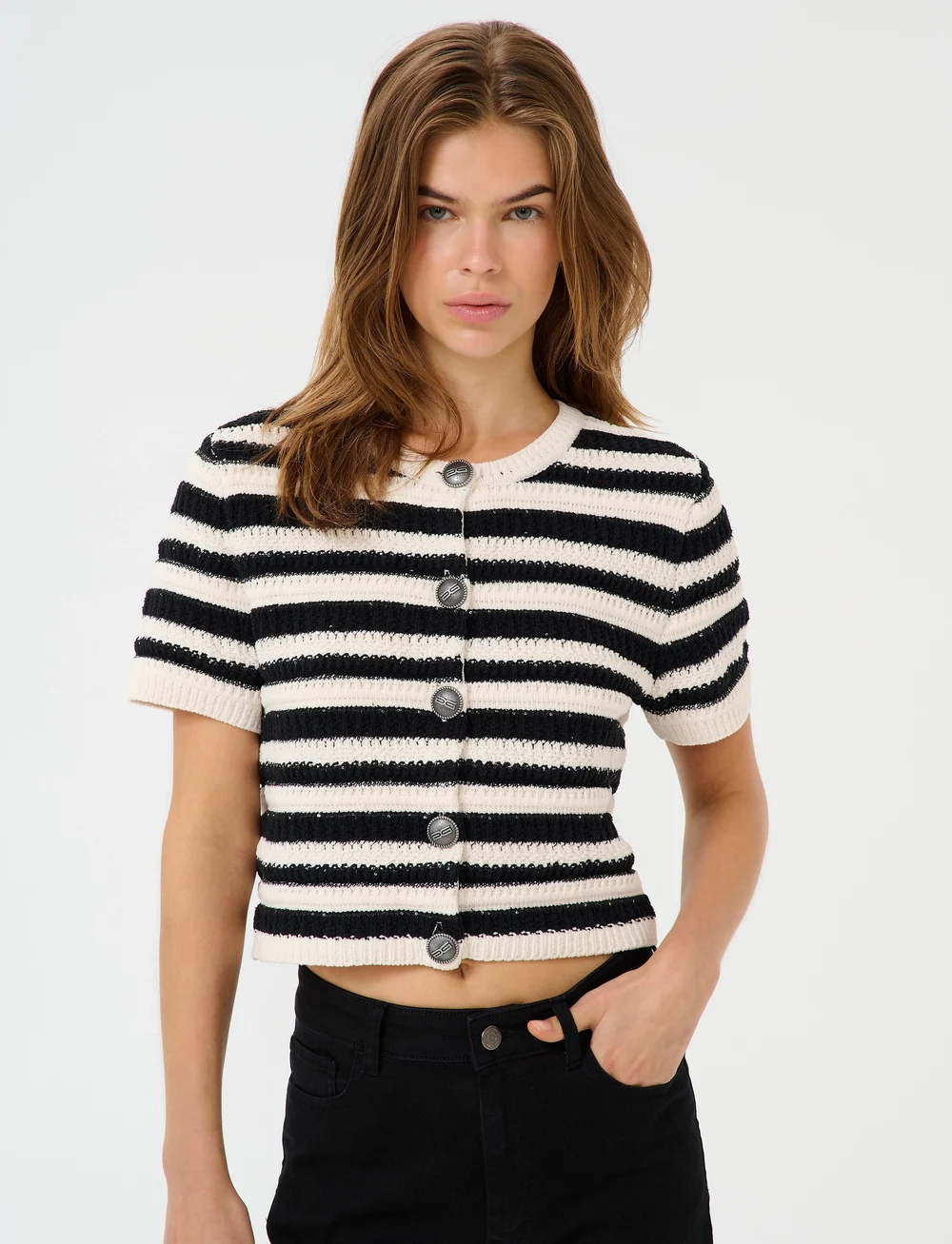 Gestuz - GZsailie cardigan - cardigans - black/white striped - 0