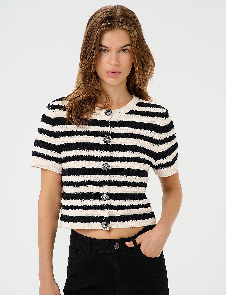 Gestuz - GZsailie cardigan - strickjacken - black/white striped - 0