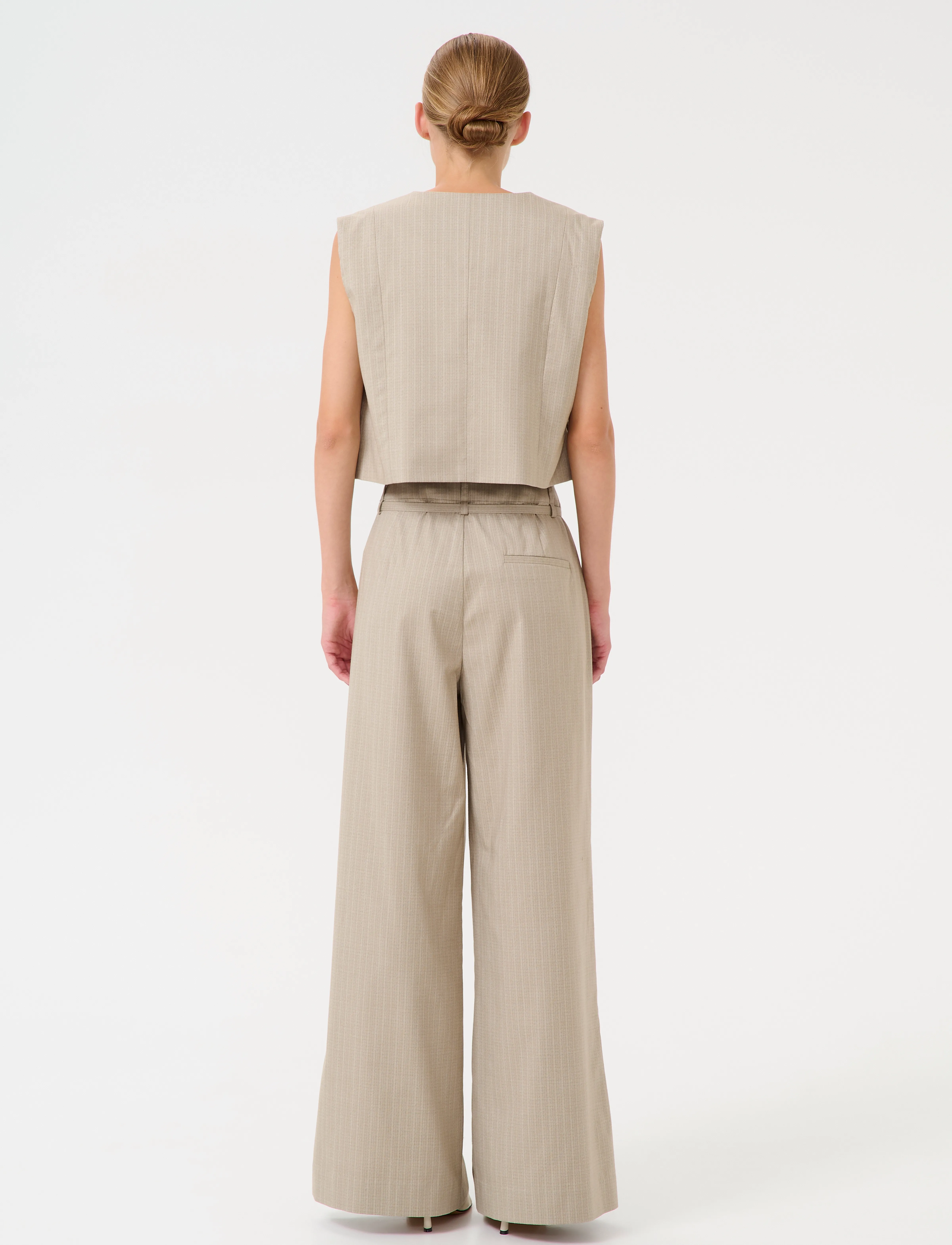 Gestuz - GZtiff HW wide pants - pinstripe dust green - 4
