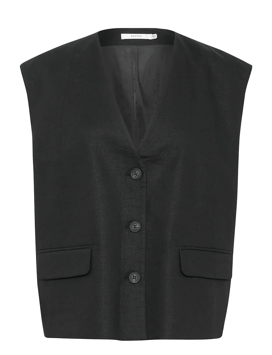 Gestuz - GZizza linen waistcoat - single breasted blazers - black - 1