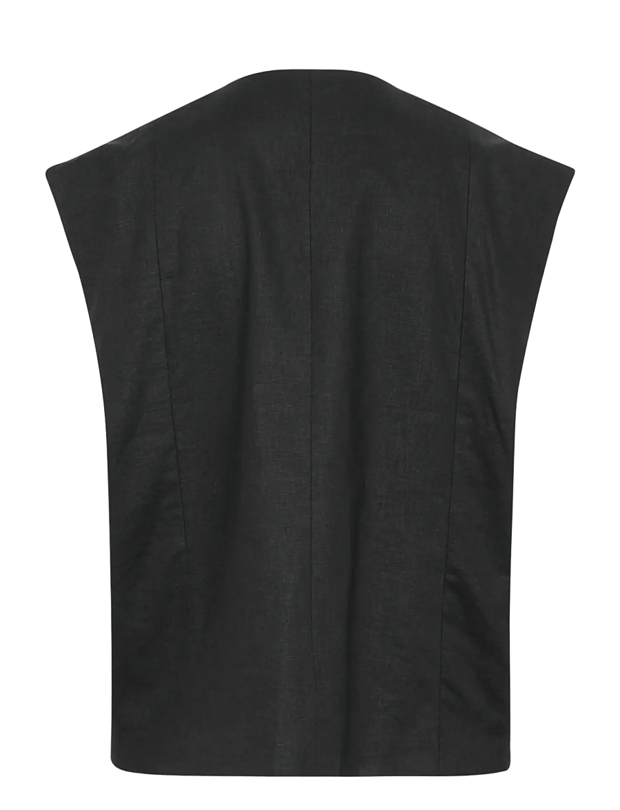 Gestuz - GZizza linen waistcoat - single breasted blazers - black - 2