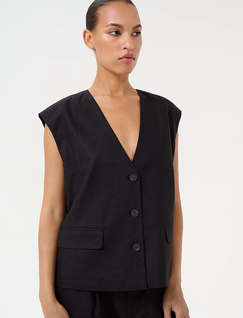 Gestuz - GZizza linen waistcoat - marynarki z pojedynczym zapięciem - black - 0