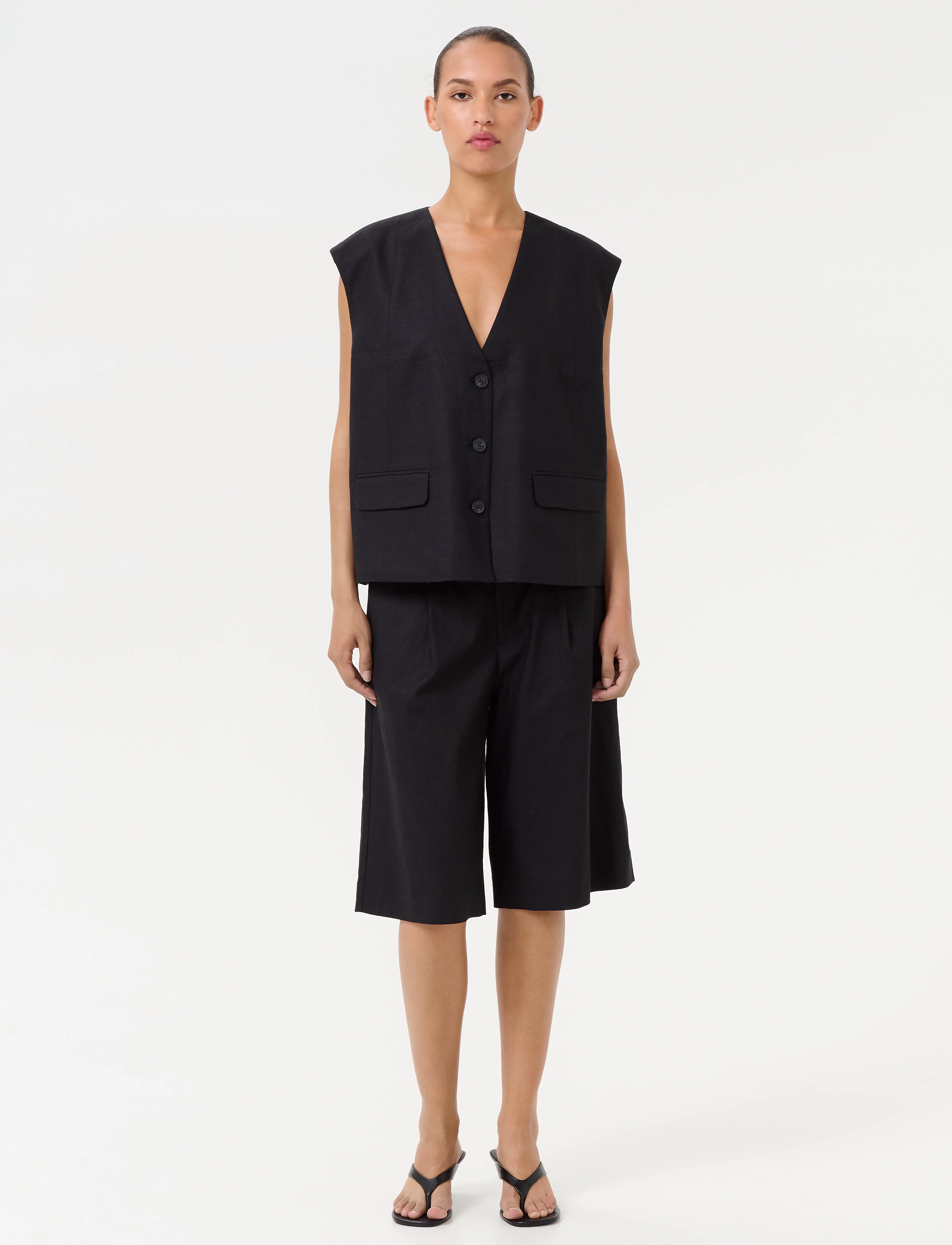 Gestuz - GZizza linen waistcoat - single breasted blazers - black - 3