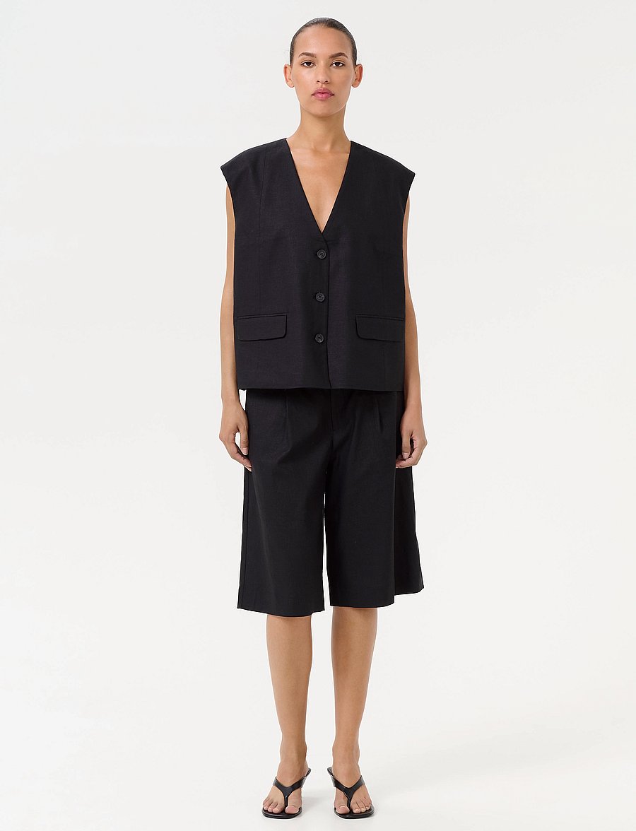 Gestuz - GZizza linen waistcoat - single breasted blazers - black - 3