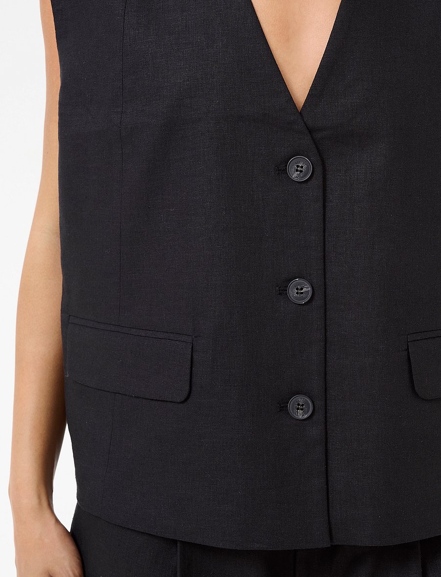 Gestuz - GZizza linen waistcoat - single breasted blazers - black - 5