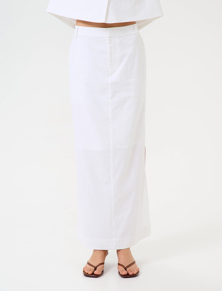 Gestuz - GZizza linen MW skirt - maxikjolar - bright white - 0