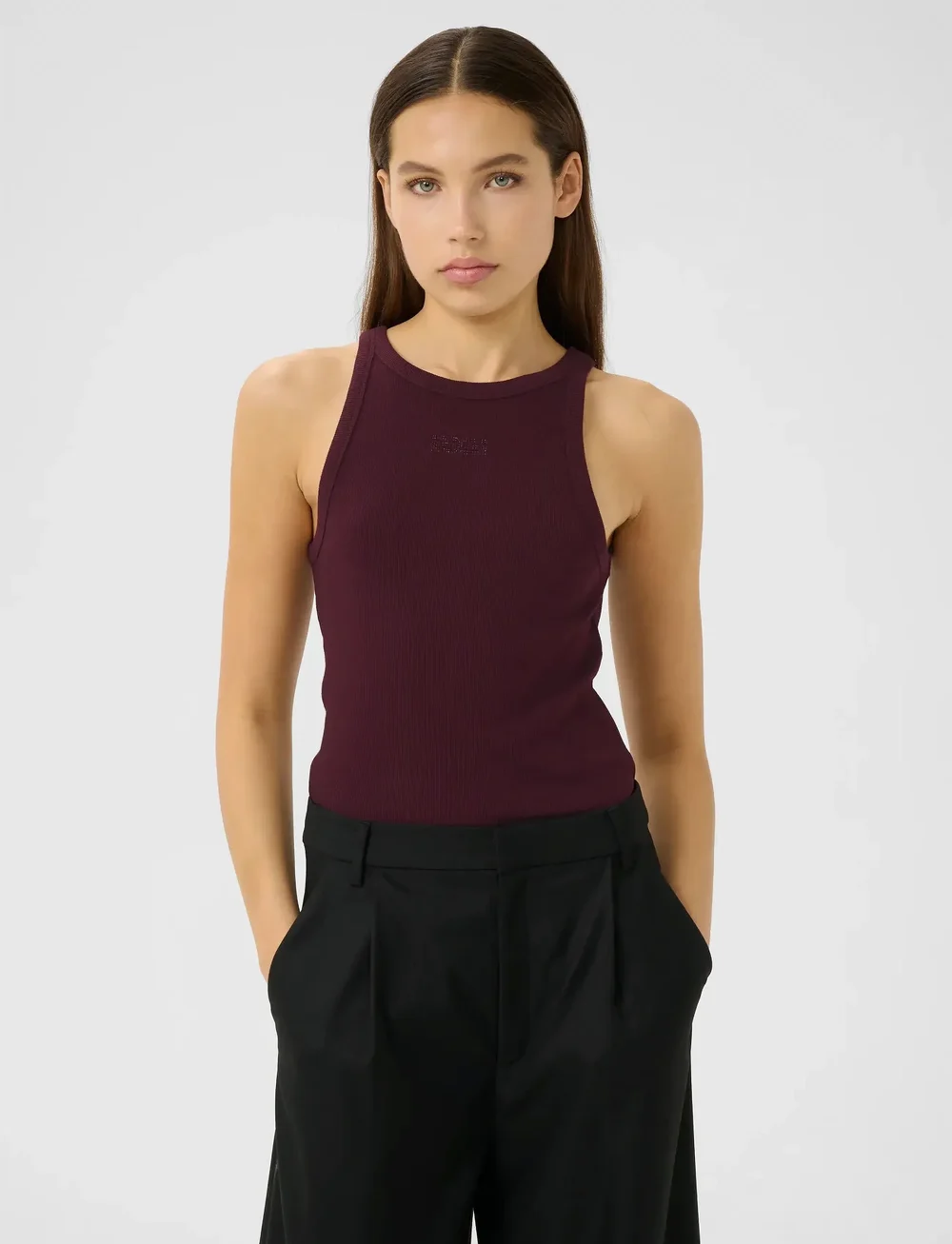 Gestuz - GZdrew rhinestone logo tank - linnen - aronia - 0