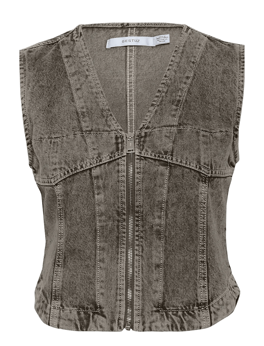 Gestuz - GZjosie waistcoat - tanktops - greige denim wash - 1