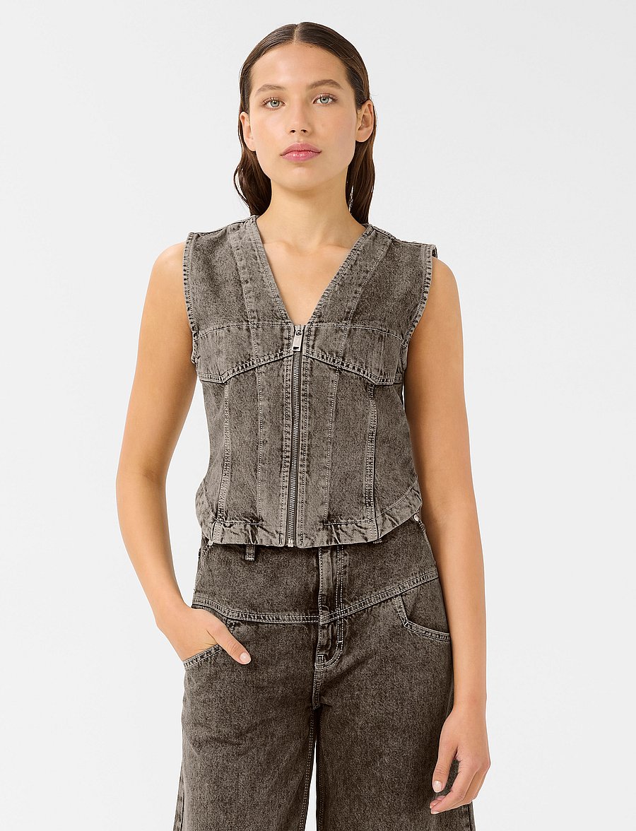 Gestuz - GZjosie waistcoat - tanktops - greige denim wash - 0