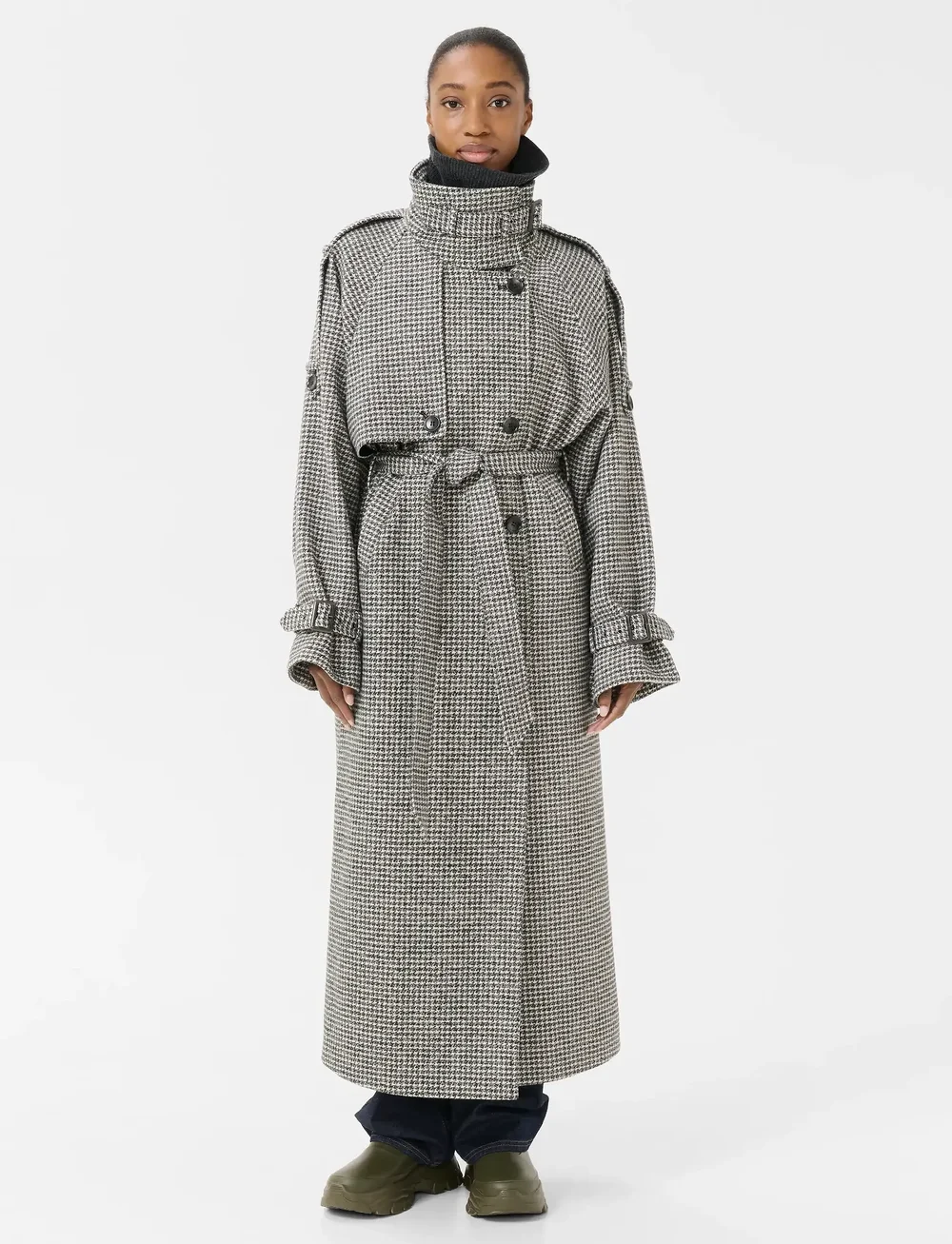 Gestuz - GZavic long coat - uldfrakker - black/white houndstooth - 0