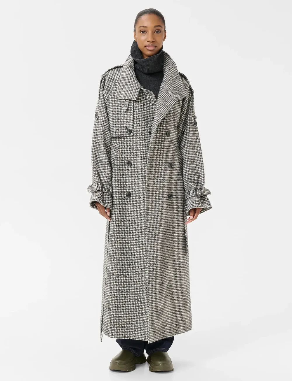 Gestuz - GZavic long coat - uldfrakker - black/white houndstooth - 3