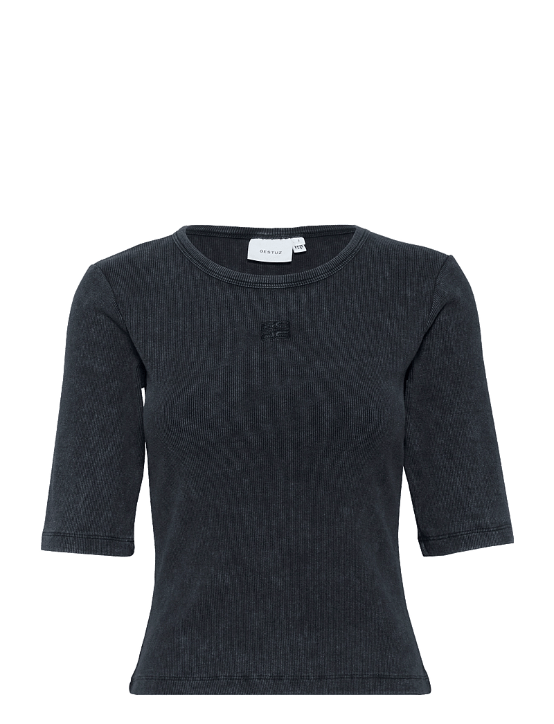 Gestuz - GZdrew washed logo top - t-shirts - grey washed - 1