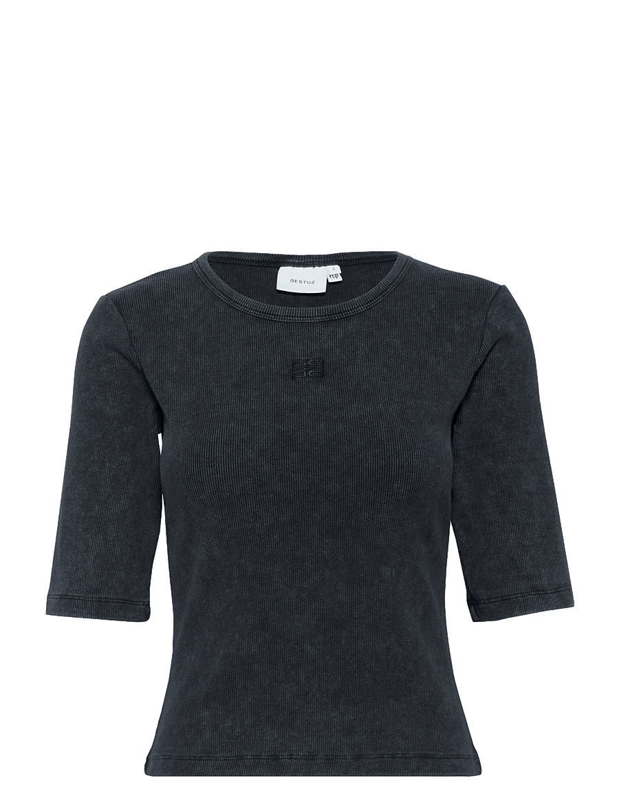 Gestuz - GZdrew washed logo top - t-shirts - grey washed - 1
