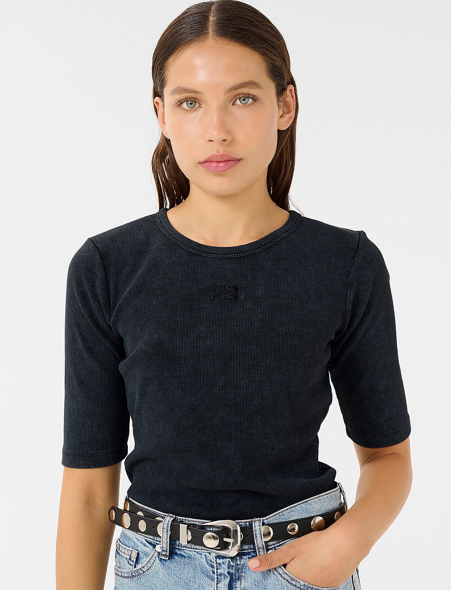 Gestuz - GZdrew washed logo top - t-shirts - grey washed - 0