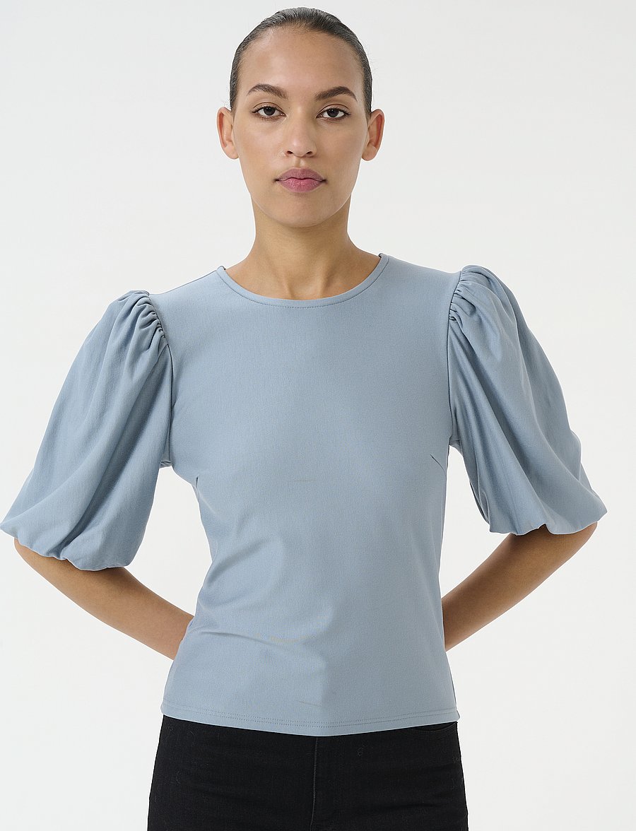 Gestuz - GZrifa balloon top - kortærmede bluser - grey blue - 0