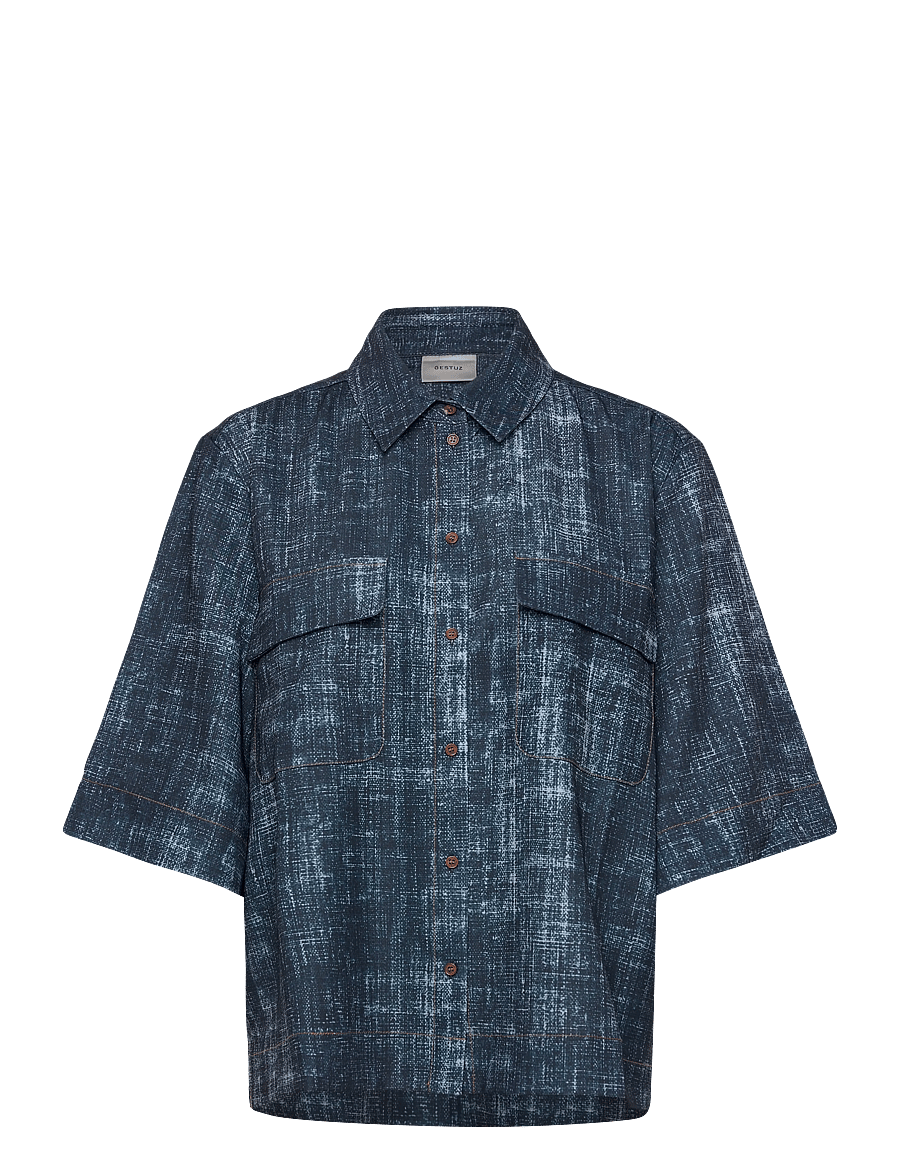 Gestuz - GZdemia P SS shirt - lühikeste varrukatega särgid - dark denim structure - 0
