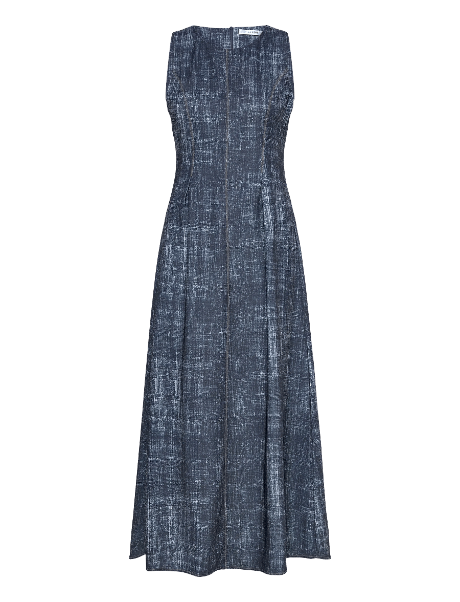 Gestuz - GZdemia P long dress - maxiklänningar - dark denim structure - 0