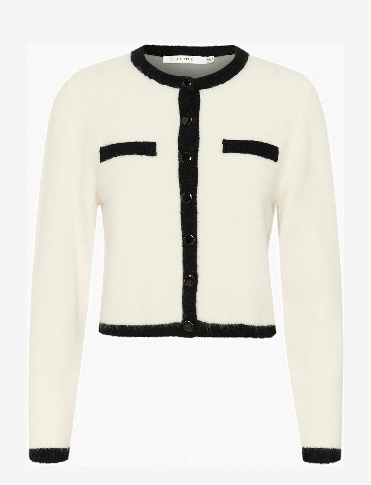 Gestuz - GZalpha ls contrast cardigan - cardigans - ivory/black comb - 1