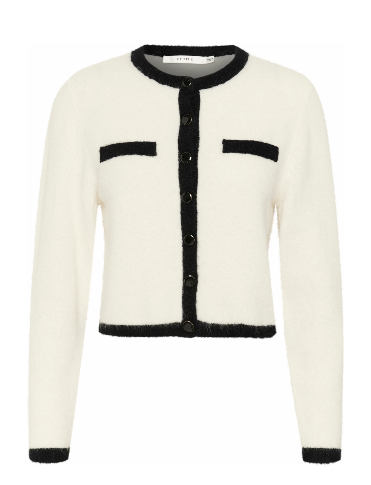 Gestuz GZalpha ls contrast cardigan - Stickat - IVORY/BLACK COMB / cream