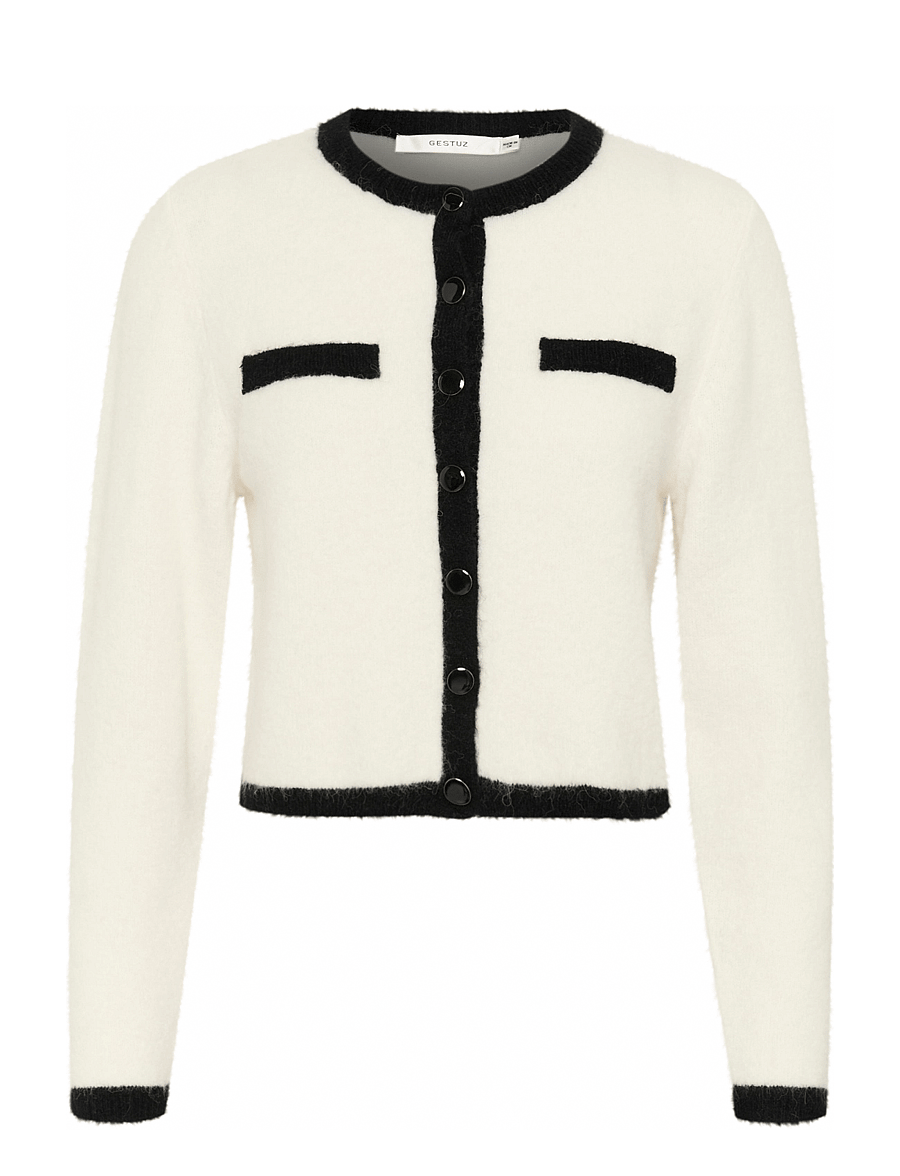 Gestuz - GZalpha ls contrast cardigan - strickjacken - ivory/black comb - 1