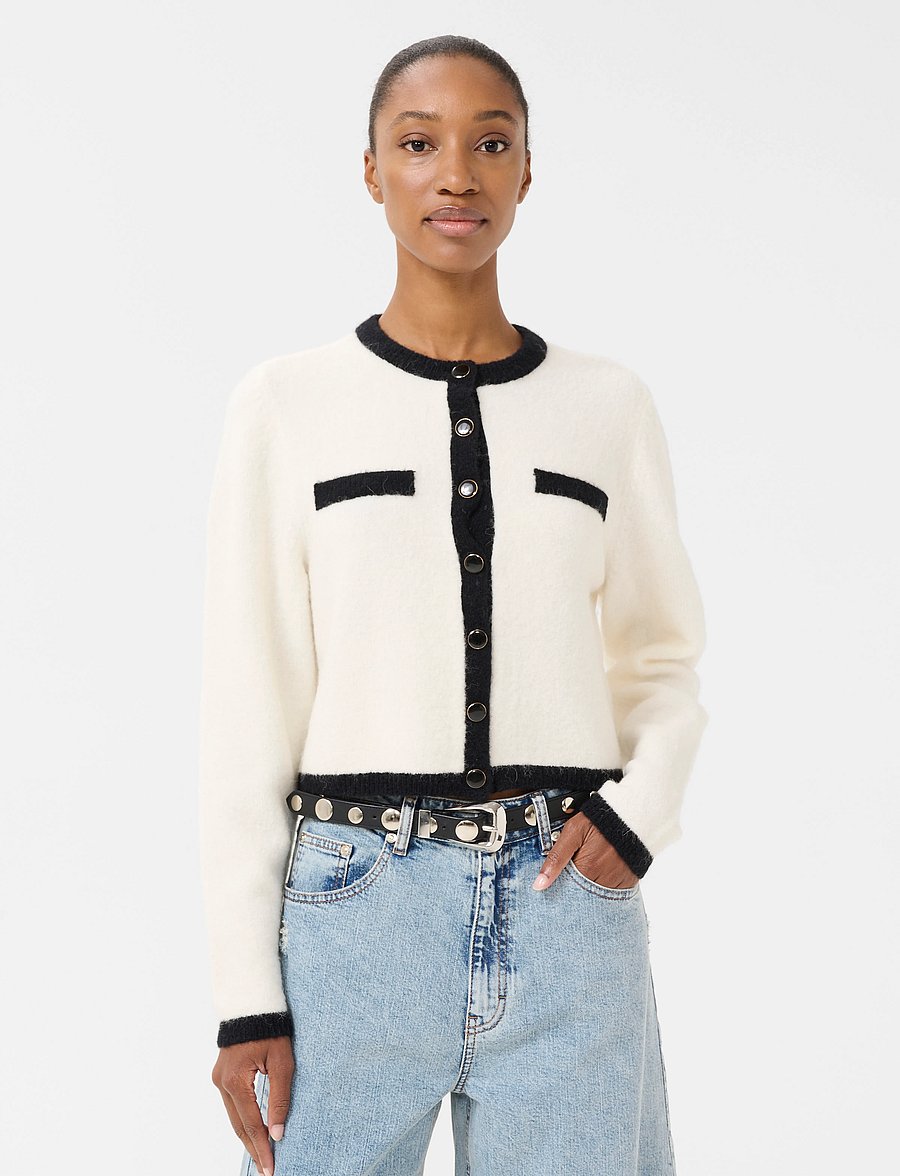 Gestuz - GZalpha ls contrast cardigan - strickjacken - ivory/black comb - 0