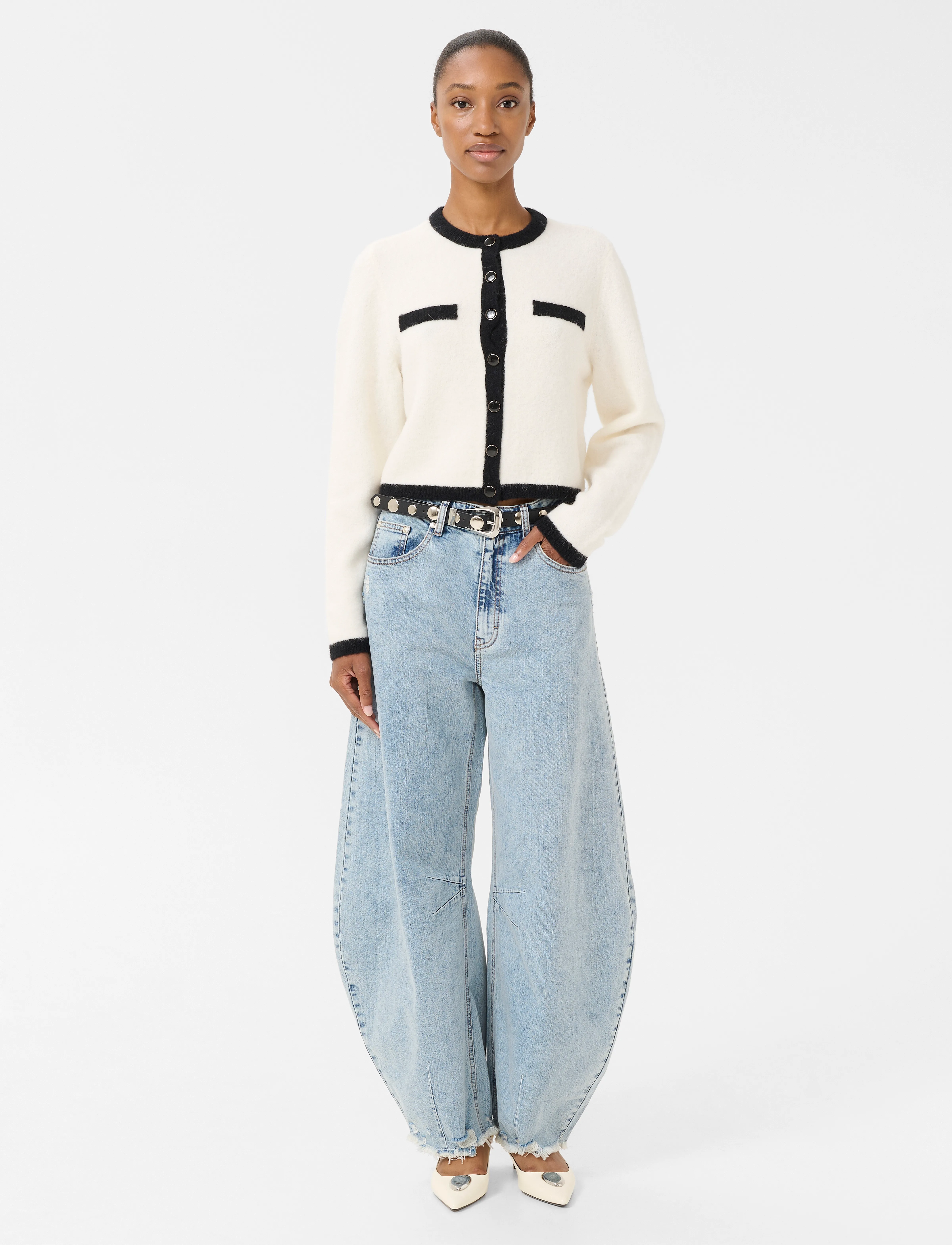 Gestuz - GZalpha ls contrast cardigan - swetry rozpinane - ivory/black comb - 3