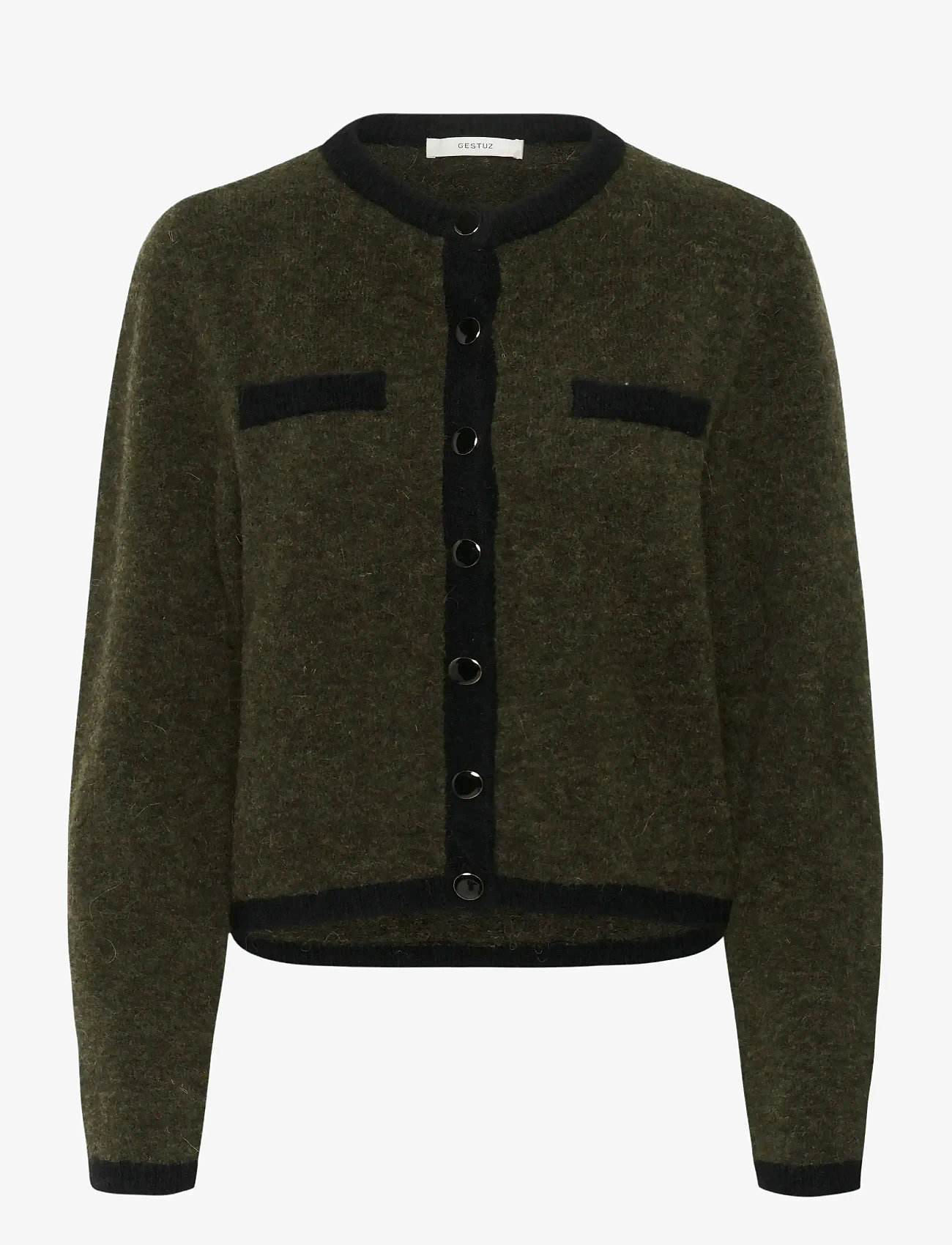 Gestuz - GZalpha ls contrast cardigan - koftor - olive mÉlange/black - 1
