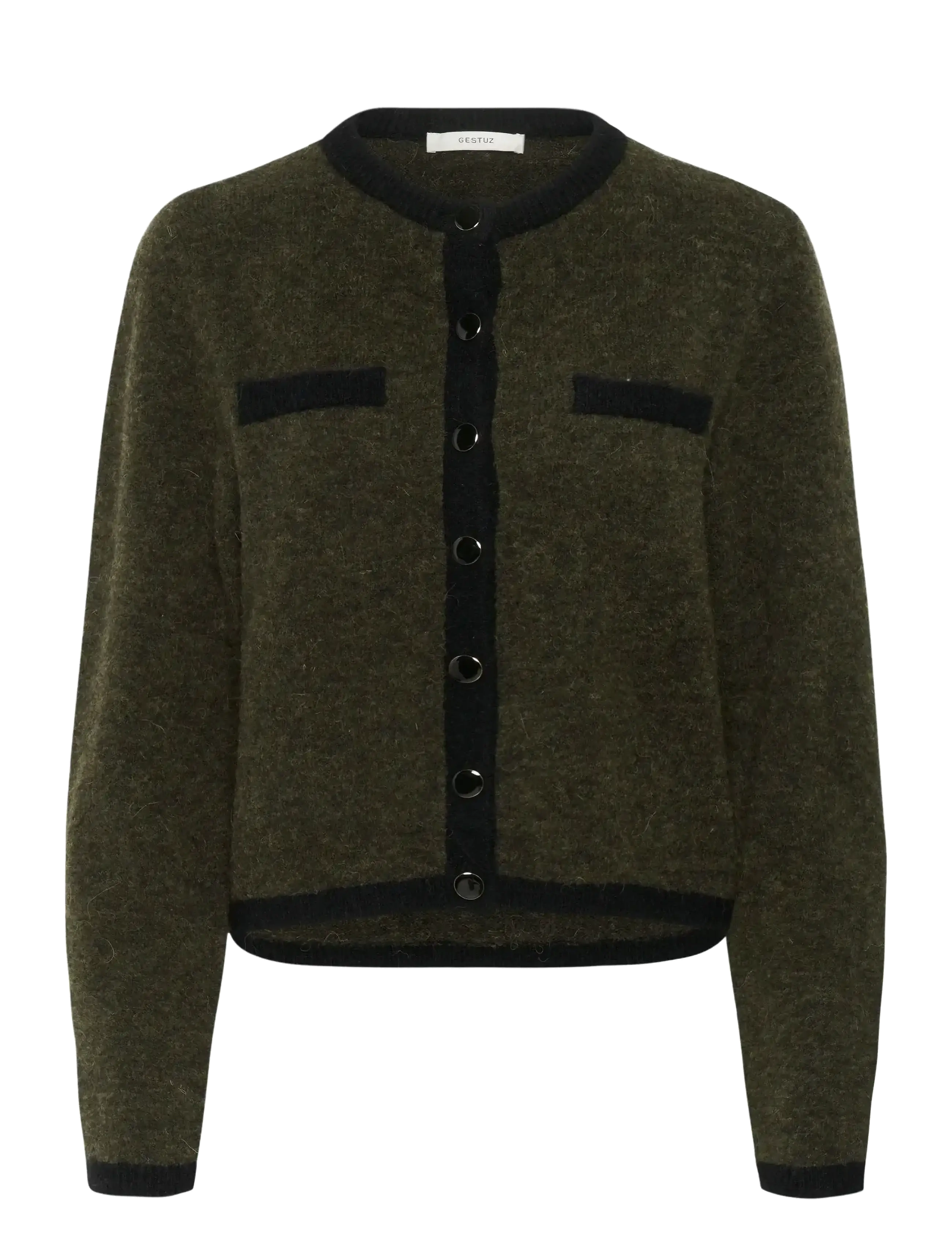 Gestuz GZalpha ls contrast cardigan - Cardigans - OLIVE MÉLANGE/BLACK / khaki/green